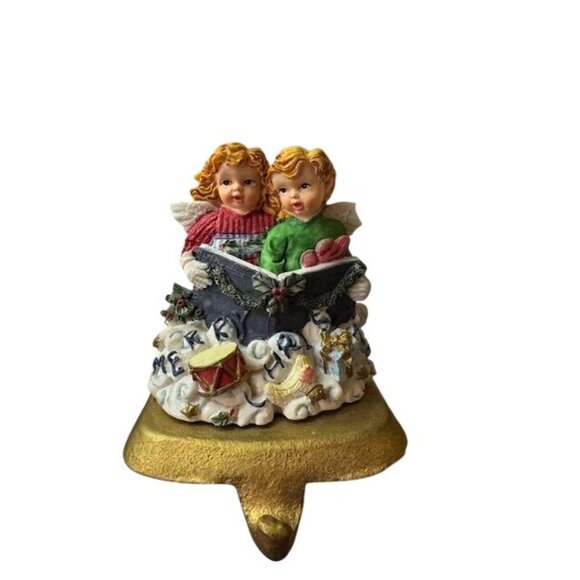 Set Of 3 Holiday Stocking Holders With Carolers Angels & Nativity Scene Resin Fi - Picture 3 of 10
